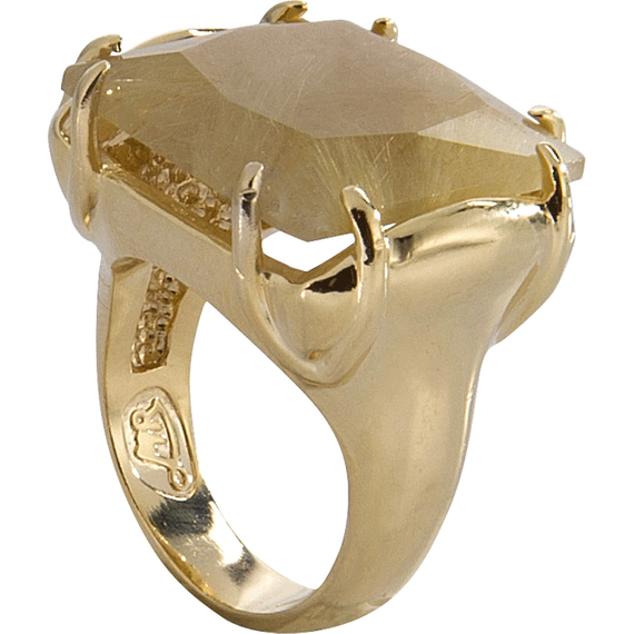 MRAN31CR Anel Com Pedra Lapidada Cristal Rutilado Formato Quadrado