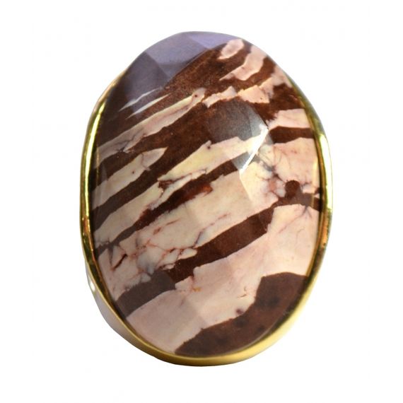 MRAN21RM Anel Com Pedra Facetada Jaspe Zebra Formato Oval