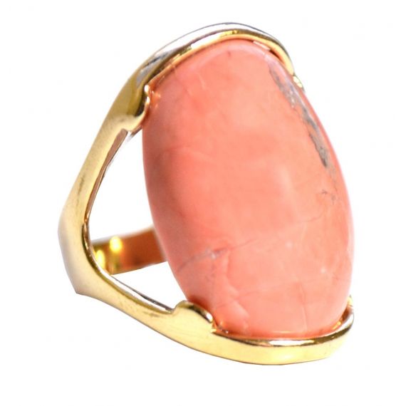 POAN08RO Anel Com Pedra Cabochão Howlita Salmão Oval