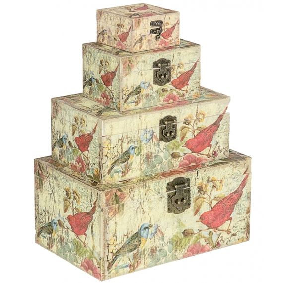 11240 BAÚS CONJUNTO 4 PEÇAS - PÁSSAROS - OLDWAY - 35,5x23x17,5CM