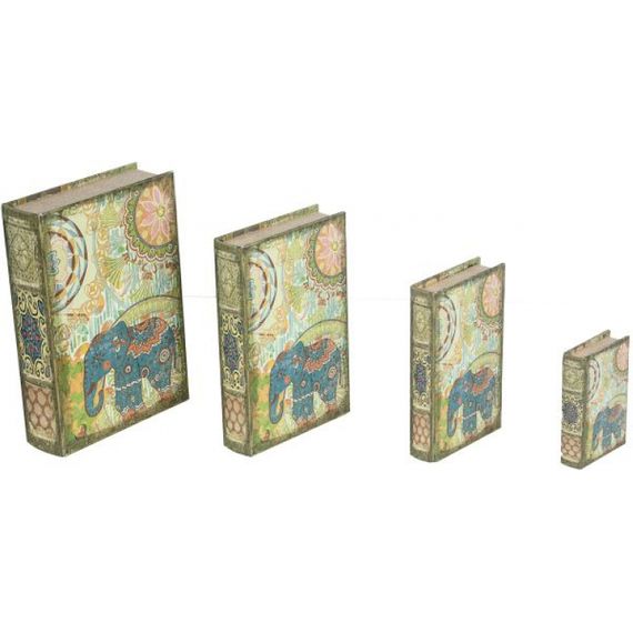 11228 BOOK BOX CJ 4PC ELEFANTE INDIA OLDWAY 30x21x7cm