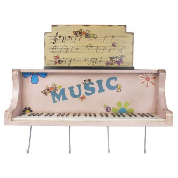 14122 Móvel de Parede Piano Rosa com Ganchos