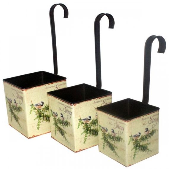 63035 Cachepot em Zinco CJ 3PC Pássaros