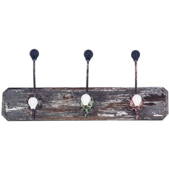 24027 GANCHEIRA EM MADEIRA ENVELHECIDA OLDWAY 12x49x2cm