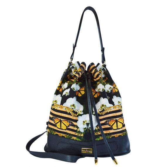 103113 Bolsa Acabamento de Couro Estilo Saco - Estampa Misturas Tropicais
