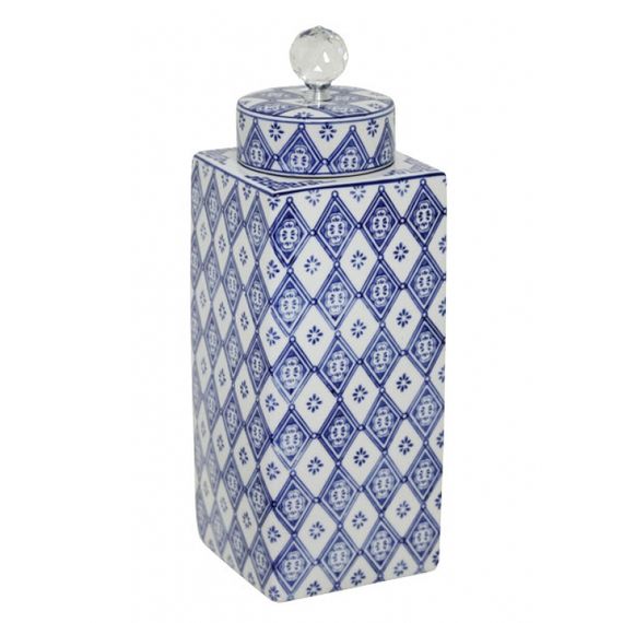 144002 Pote de Porcelana Com Tampa e Puxador de Cristal
