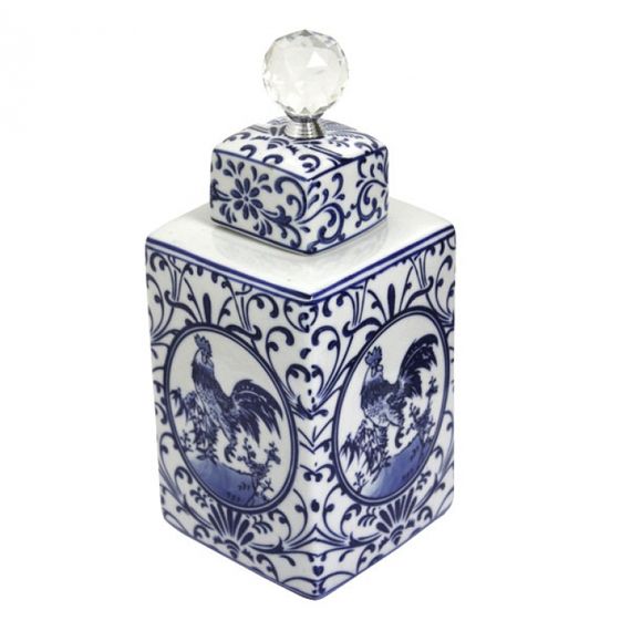 144007 Pote de Porcelana Com Tampa e Puxador de Cristal