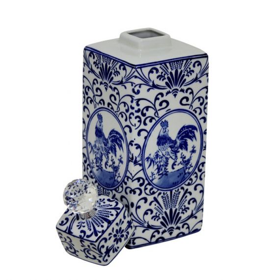 144008 Pote de Porcelana Com Tampa e Puxador de Cristal