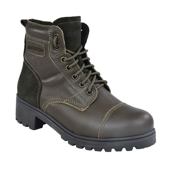 Bota Coturno Couro Beeton Feminina Ranee 010 Solado de Borracha - ziper - cano médio