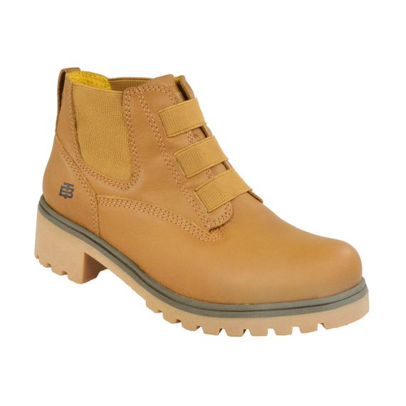 Bota Coturno Couro Beeton Feminina Slip On Ranee 003 Solado de Borracha - cano baixo - elástico