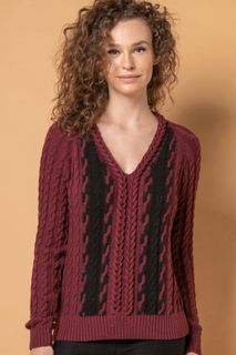 Blusão Tricô Tranças Gola V | Bi398