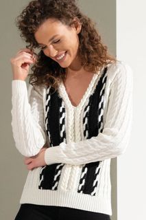 Blusão Tricô Tranças Gola V | Bi398