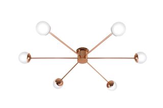 Plafon Old Artisan Esferas Vidro Metal Bronze 6 Braços Lineares 22x120cm