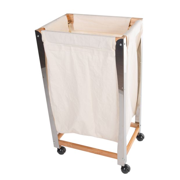 Cesto De Roupas em Tecido Inox E Madeira 40x29 x71cm Essence Domama