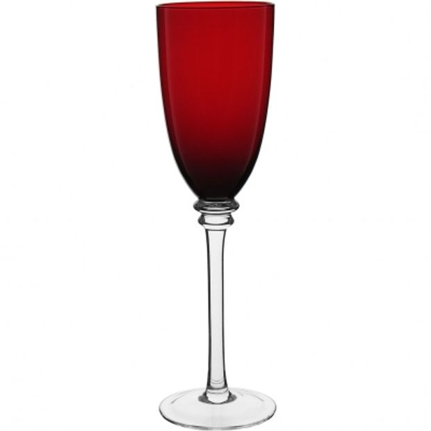 Conjunto Taça Champagne Vidro 300 ml Vermelho c/ pé Incolor