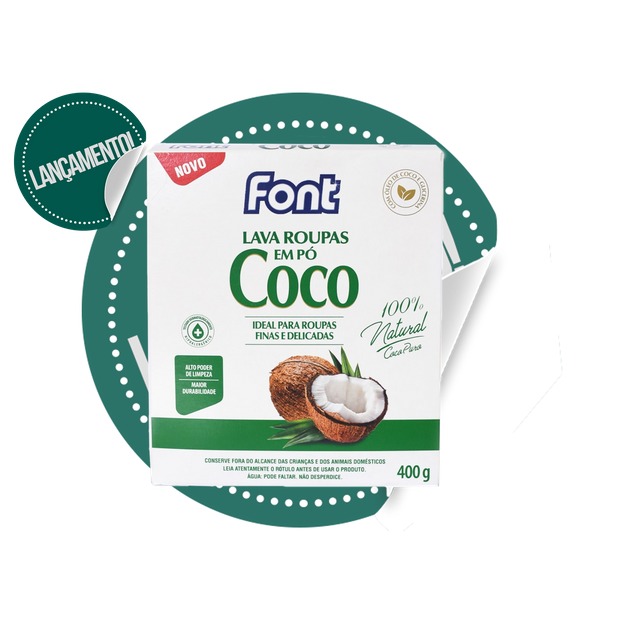 Lava Roupas Pó Font Coco Natural Pacote 400g (Cód.316743). NOVIDADE!!