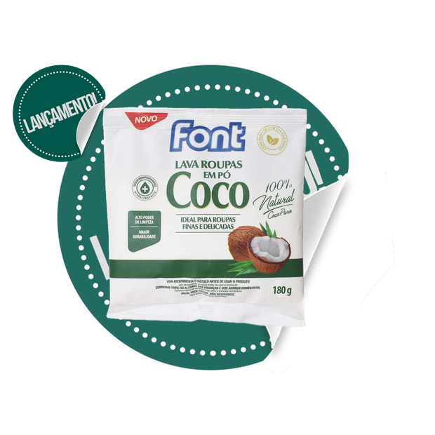 Lava Roupas Pó Font Coco Natural Sachê 180g (Cód.316742). NOVIDADE!!