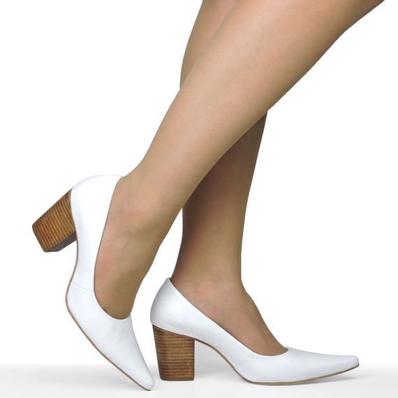Scarpin Branco Salto Grosso Dina Mirtz