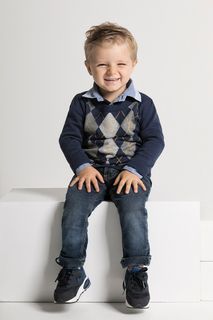 Suéter Infantil Xadrez Algodão Peruano Gola Redonda (Ms044)