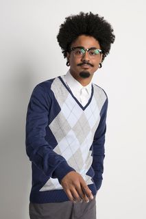Suéter Masculino Xadrez Algodão Peruano Gola V (Ms003)