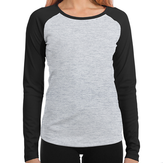 BABY LOOK MANGA LONGA RAGLAN CINZA MESCLA - PRETA POLIÉSTER