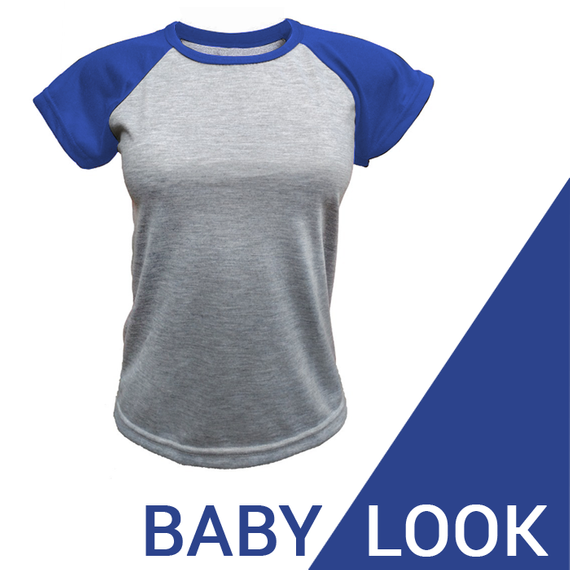 Baby Look raglan cinza mescla Azul royal