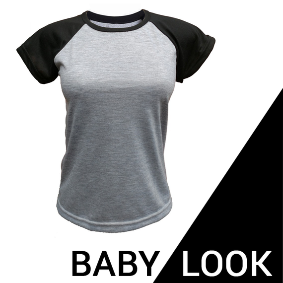 BABY LOOK RAGLAN CINZA MESCLA - PRETA POLIÉSTER
