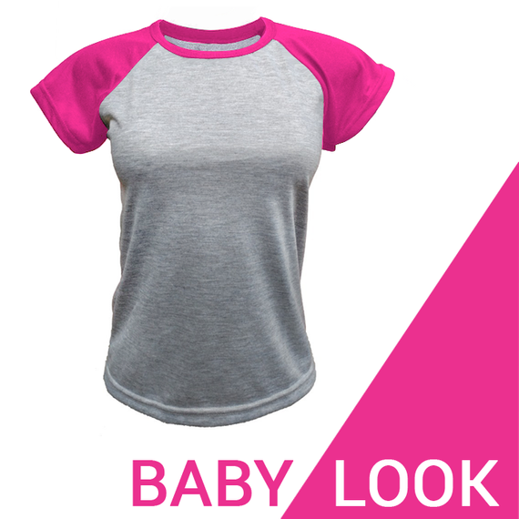 Baby look raglan cinza mescla - Rosa pink
