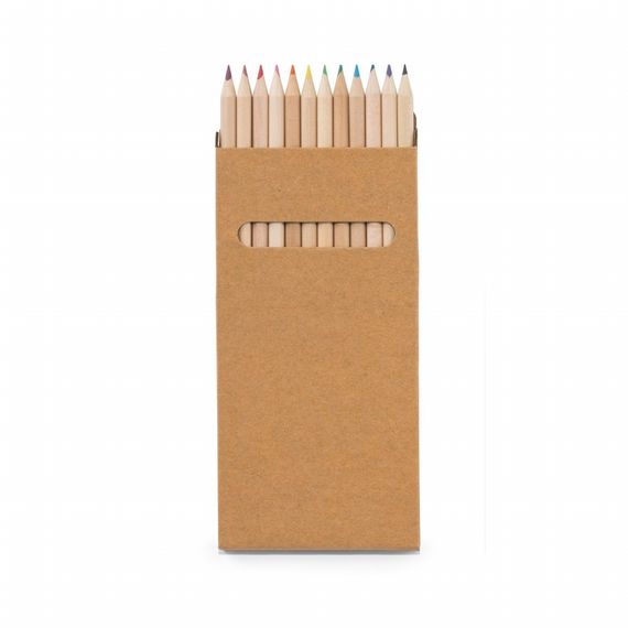 Caixa de cartão com 12 lápis de cor. Cartão. 90 x 180 x 9 mm