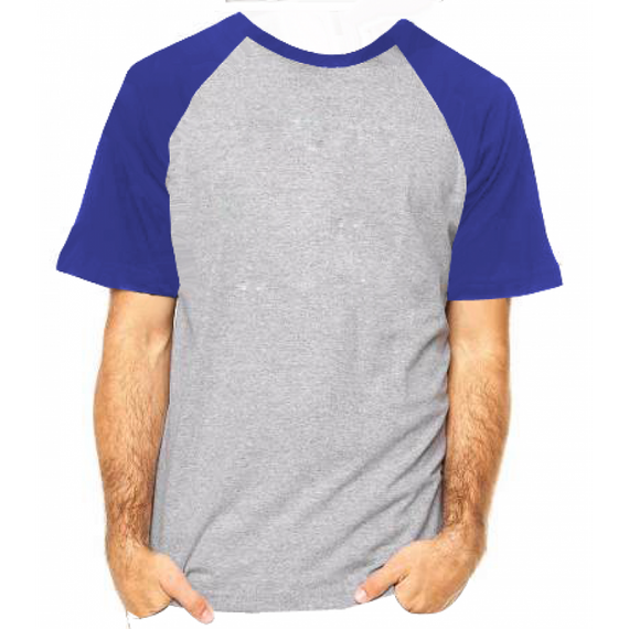 Camiseta RAGLAN CINZA MESCLA - Manga Curta COR AZUL ROYAL
