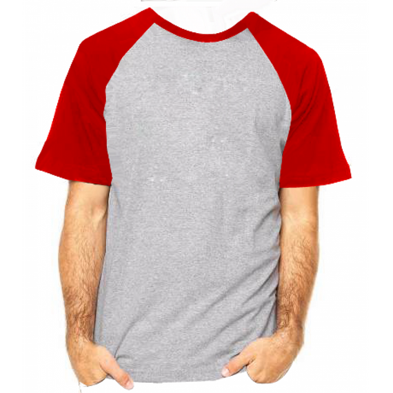 Camiseta RAGLAN CINZA MESCLA - Manga Curta COR VERMELHA