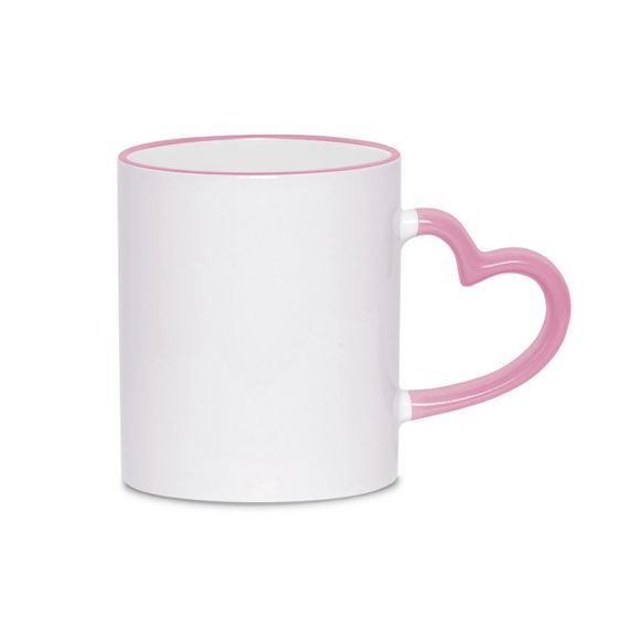 Caneca Cilíndrica Branca Cerâmica COM ALÇA DE CORAÇÃO -BORDA E ALÇA