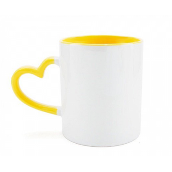 Caneca Cilindrica Branca Ceramica COM ALÇA DE CORAÇÃO