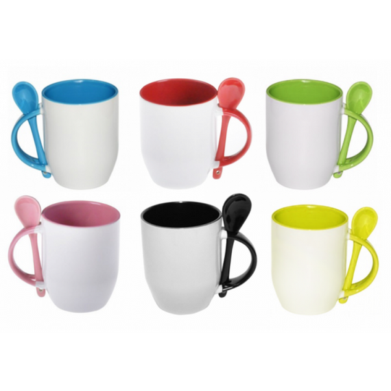Caneca de Cerâmica Colorida com Colher