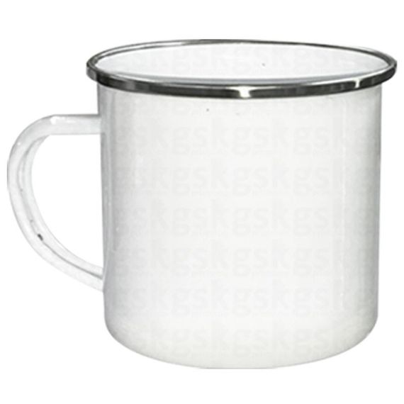 Caneca metal branca com borda prata ou preta