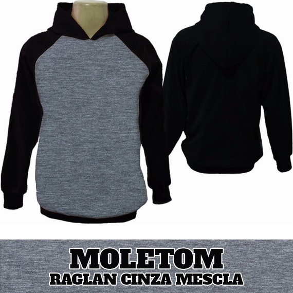 Moletom Cinza mescla com Manga e costas preta