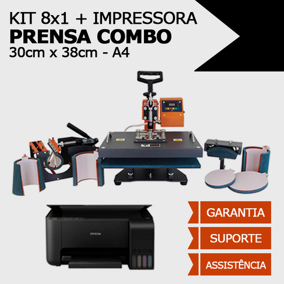 Prensa Combo 8x1 - 30x38 + Impressora adaptada p/ sublimação + CURSO*